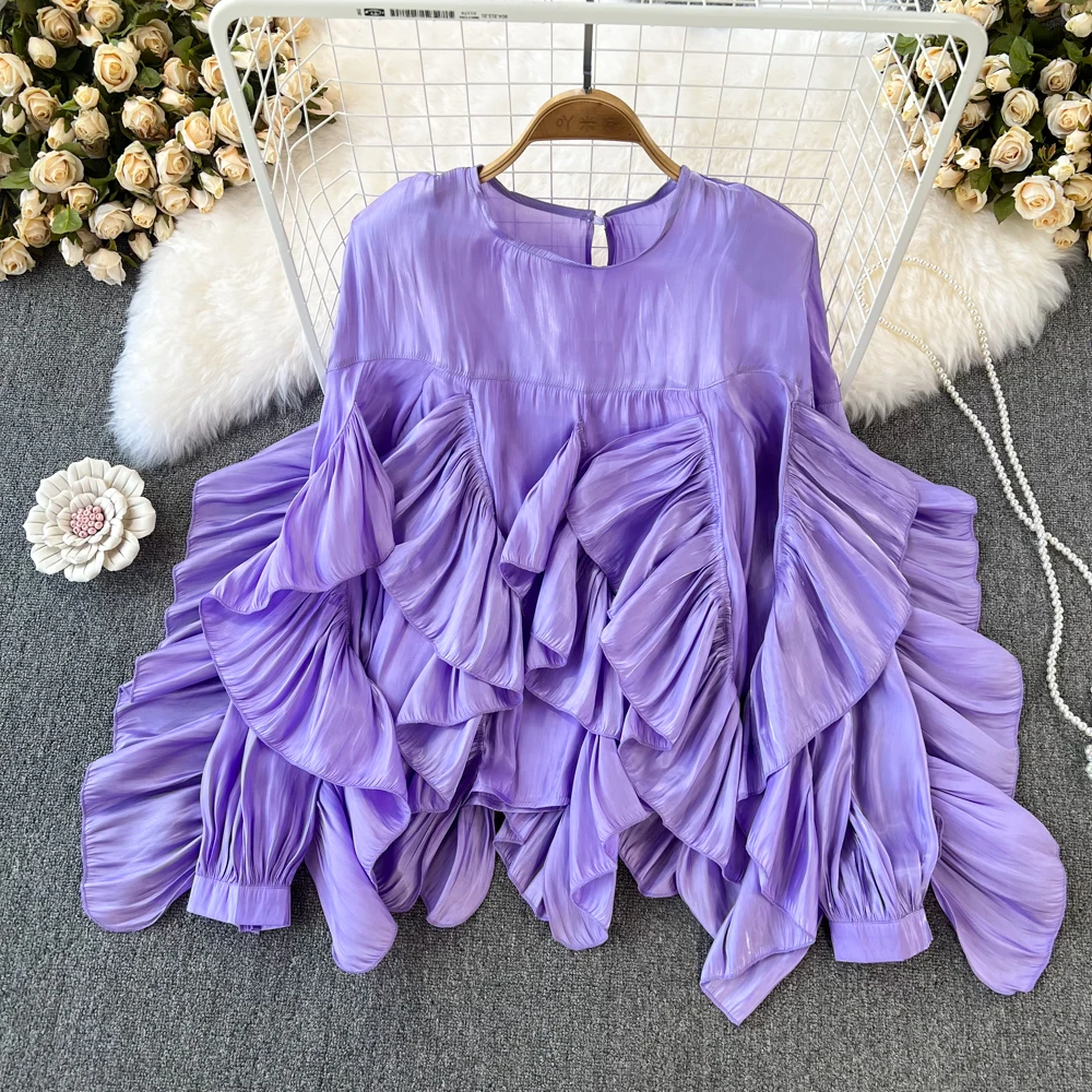 

Korea Style Ruffles Lady Top Shirts Flare Sleeve Trendy Ins Chic Blouse Sexy Charming Wedding Birthday Festival Holiday Shirts