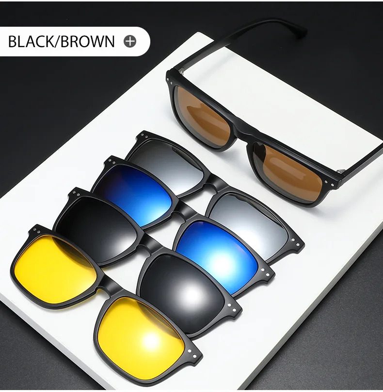 VCKA Polarisierte Magnet Myopie Sonnenbrille Frauen Clip Gläser Quadratische Optik Myopie Spektakel Männer 6 In 1 Brillen Rahmen -1,0 ~ 6,0 – Detail 9