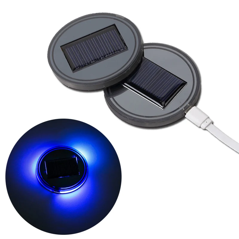 Universal Car Anti Slip Mat Waterproof Solar LED Cup Bottle Drinks Holder Pad Coaster USB Car Charger Mats