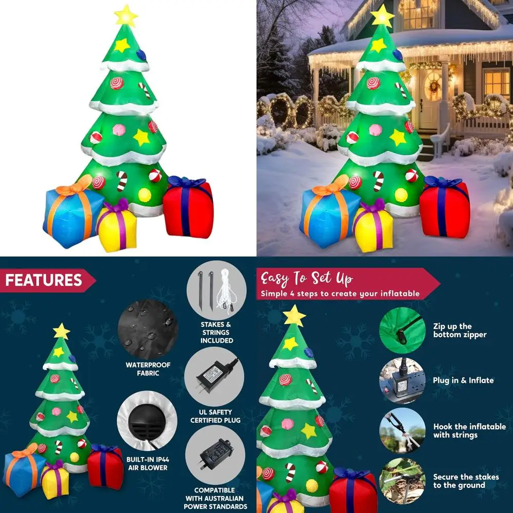 

Гигантская 7-футовая уличная рождественская надувная елка со светодиодной подсветкой и 3 подарочными коробками для праздничного декора двора