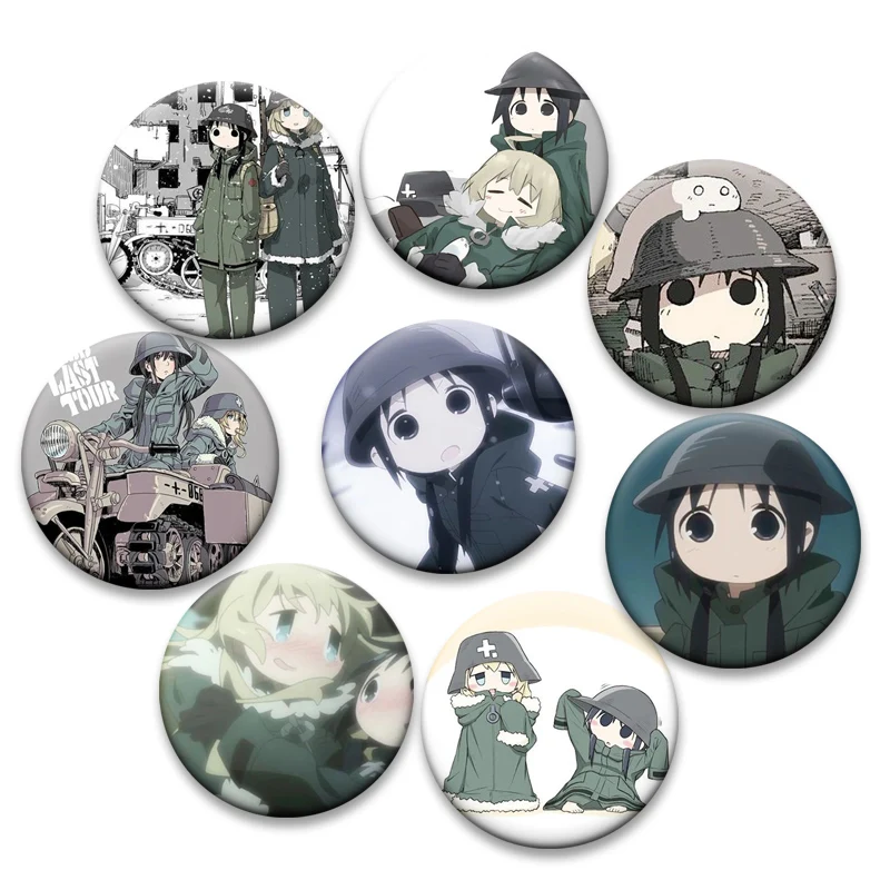 Shoujo Shuumatsu Ryokou Cartoon Brooches Backpack Accessories Yuuri Chito Round Comic Badge Anime Girls Last Tour Button Pins