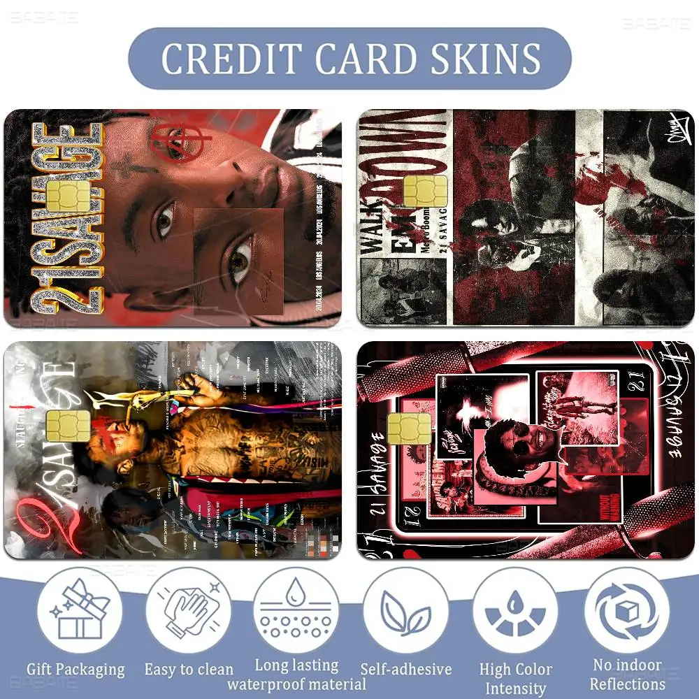 Popular Singer Rapper 21 S-Savage Diy Credit Debit Card Sticker Party Sticker Decoration Waterproof Small Chip Card Skin Sticker