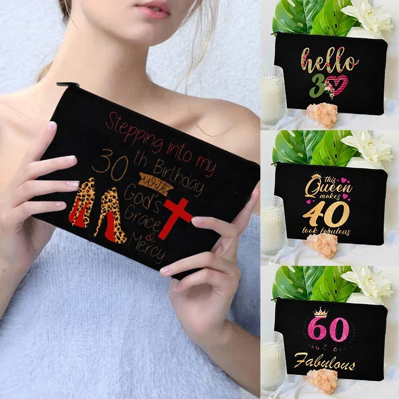 

40 Ans 40th 30th 60th Years Birthday Cosmetic Bag Makeup Case Travel Toiletries Organizer Make Up Pouch Pencil Bag Gift for Her