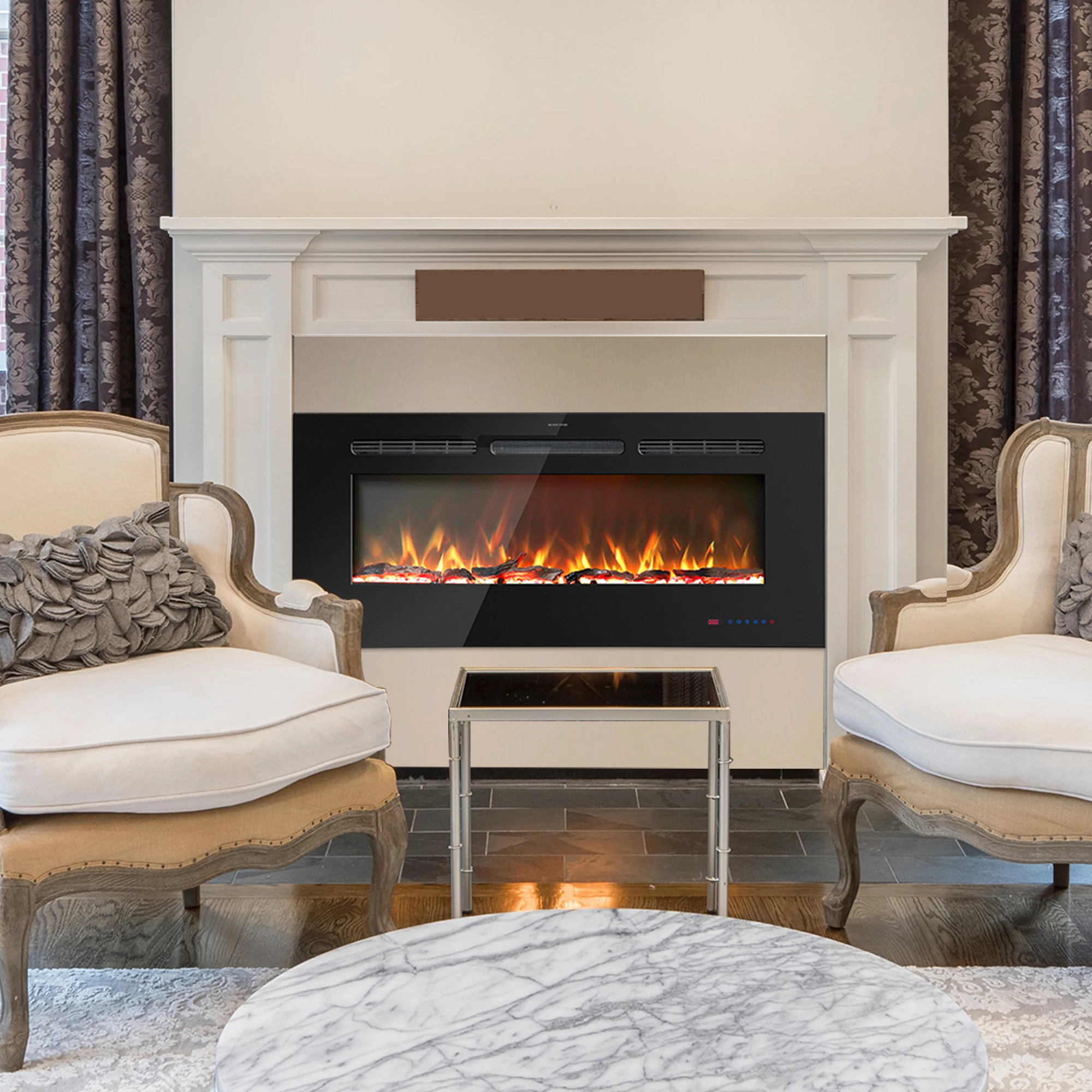 Luxstar 72-Zoll-Heimheizungen mit supergroßem LED-Bildschirm, elektrisch, mit schwarzer Frontplatte aus gehärtetem Glas für den Heim- und Hotelgebrauch