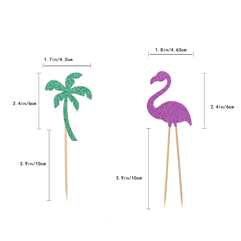 

24pcs Cake Flags Party Supplies Cactus Tropical Tree Decorations Glitter Toppers Cake Picks Dessert Decor