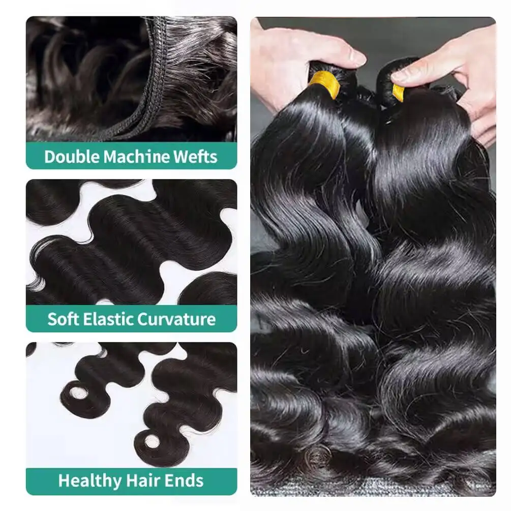 Body Wave Bundles 20 22 24 inch Body Wave Human Hair Bundles 100% Unprocessed Virgin Remy Human Hair Weft Bundles Natural Black