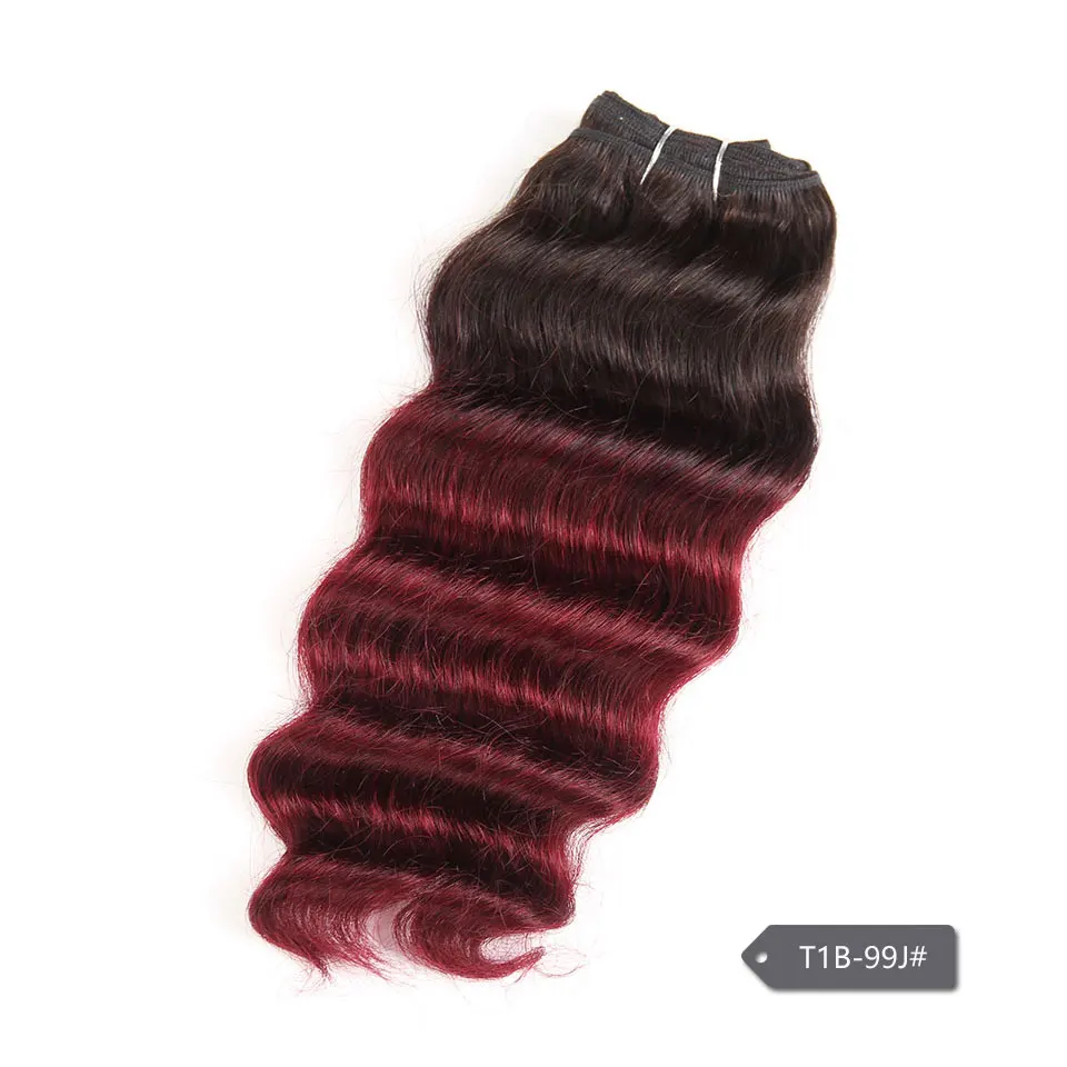 Sleek Nature Hi Deep Hair 1 Piece Only Brazilian Deep Wave Human Hair Weave Bundles Deal P6-27 T1B-99J Ombre Remy Hair Extension