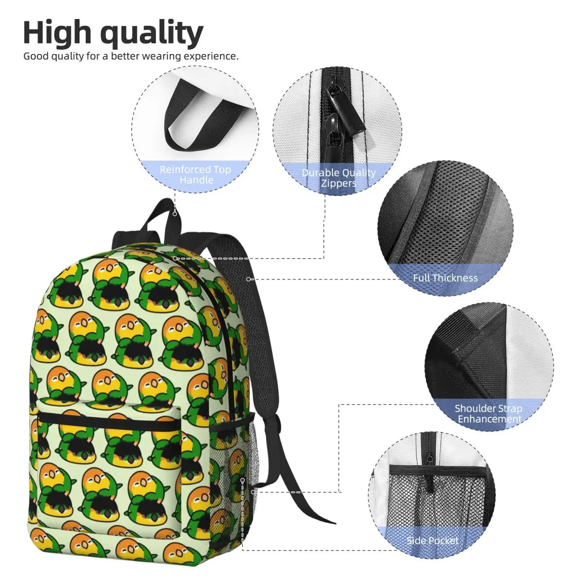 Custom Dango Caique Backpack Daypack Large Capacity Boys Girls BookBag School Bag Shoulder Bags for Men Women