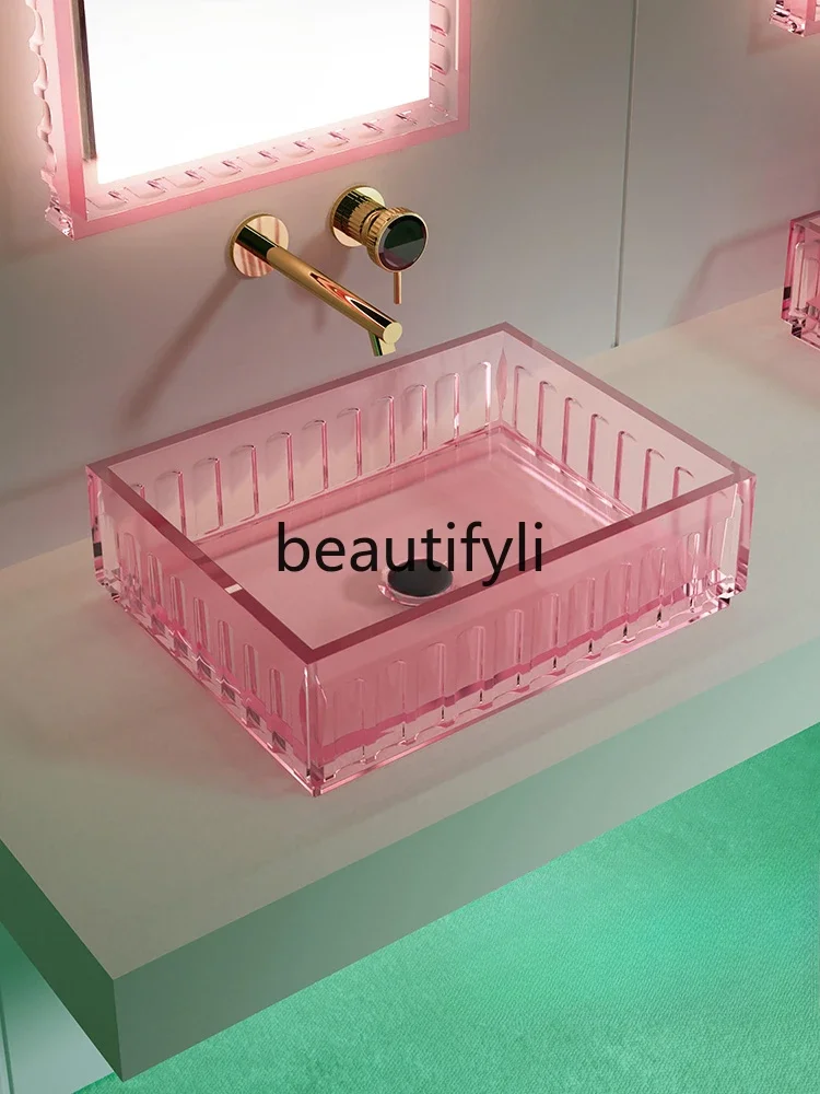 Transparent resin table basin, balcony wash basin, small size household square round wash basin