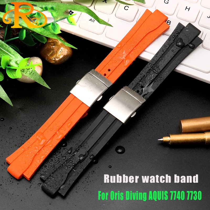 

For Oris Diving AQUIS 7740 7730 Water Ghost Sports Watch Belt Strap Men Fluoro Rubber Waterproof Watchband 24-12 Convex bracelet
