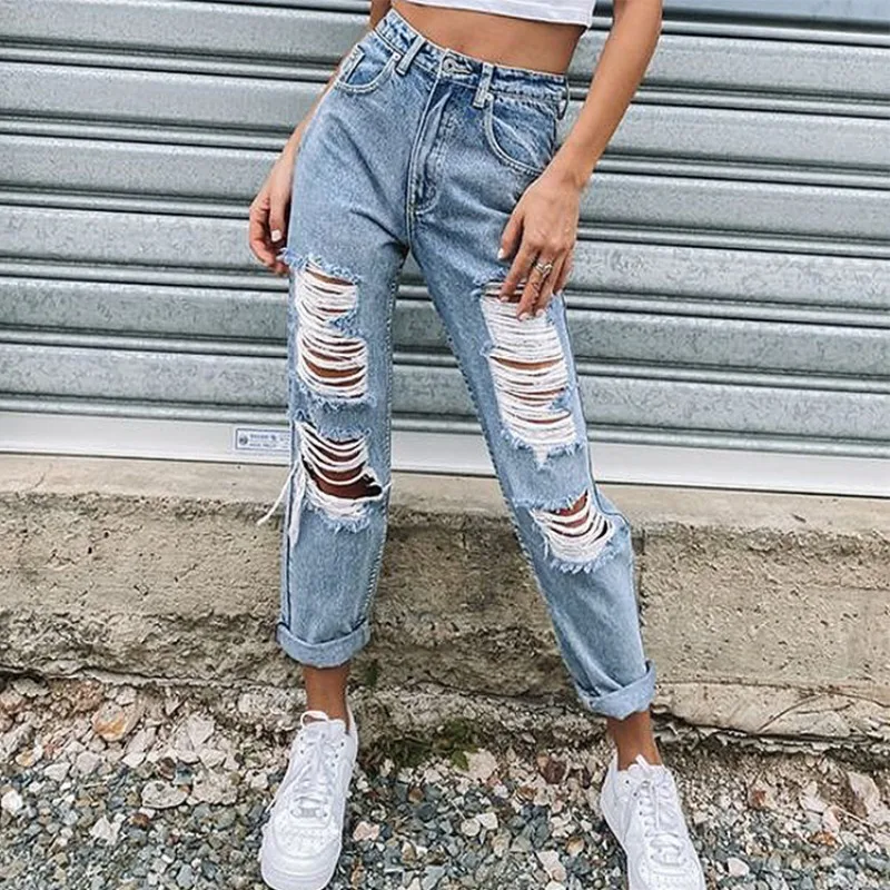 Women's Jeans Ripped and Skinny Denim Pants Trousers Woman