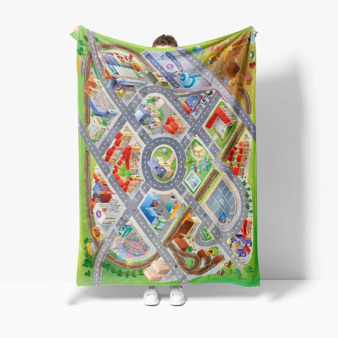 Child Playmat Traffic Highway City Multifunctional Throw Blanket for Nap Bed Pet Use  Home Textile
