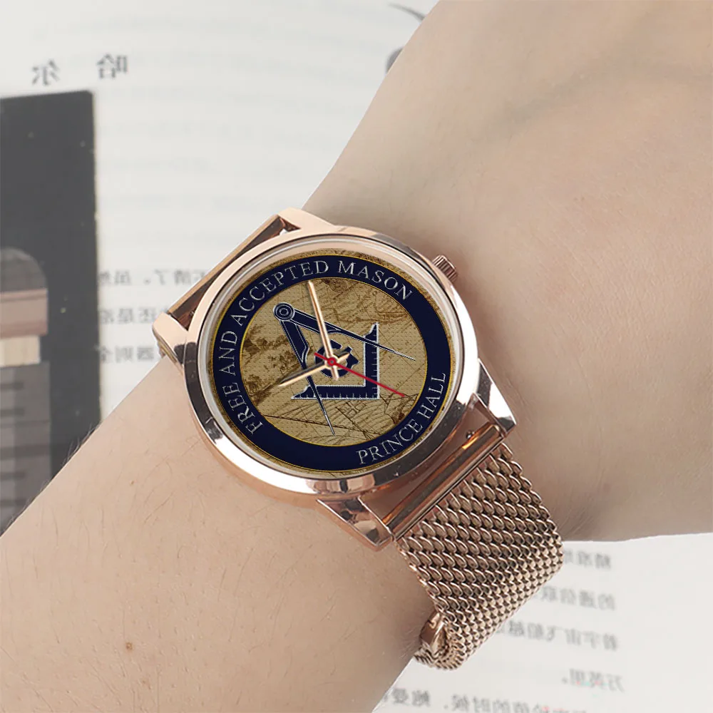 프리메이슨 시계 나침반 자 디자인 45/38mm 유니섹스 손목시계 블랙 실버 로즈골드 남성용 시계 스테인리스 스틸 스트랩