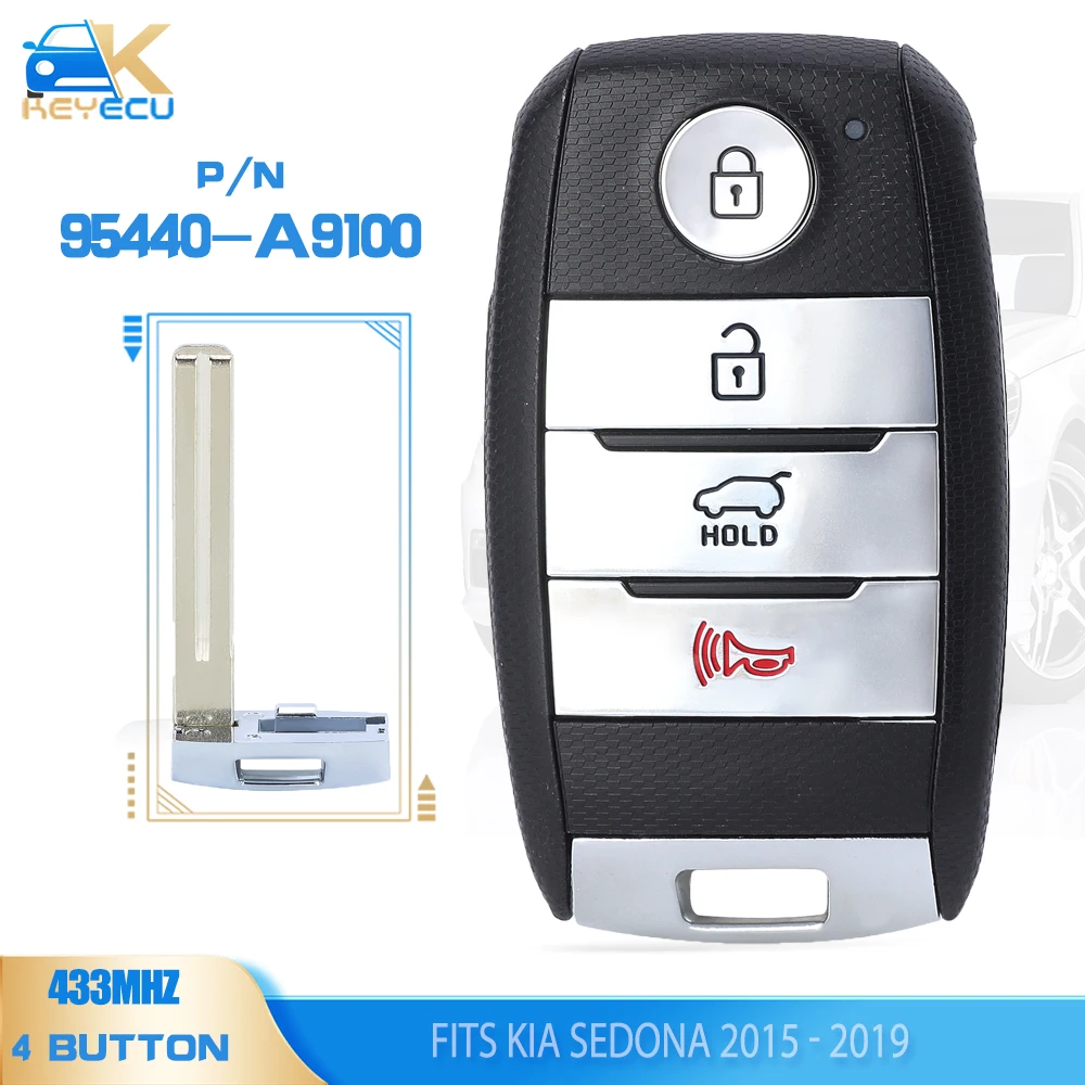 

KEYECU PN: 95440-A9100 Smart Remote Key 433MHz 4 Button Keyless Fob for Kia Sedona 2015 2016 2017 2018 2019