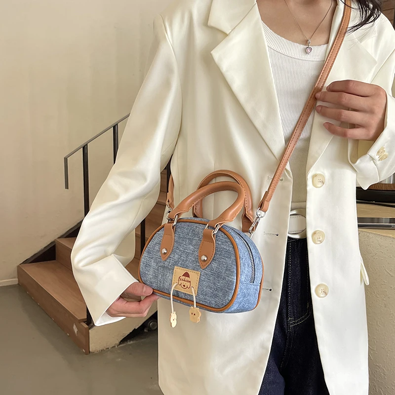 Cowboy color contrast small bag female 2024 summer new portable pillow bag fashion crossbody bag