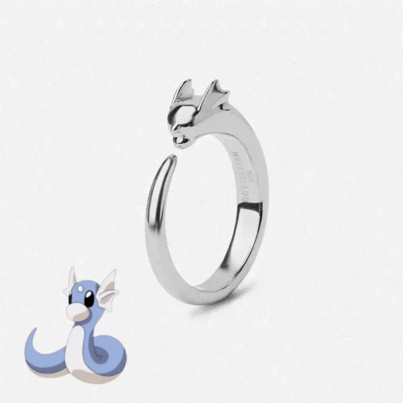 

Pokemon Dratini Couple Ring S925 Silver Jewelry Anime Peripheral Opening Adjustable Jewelry Cartoon Accessories Fashion Gift