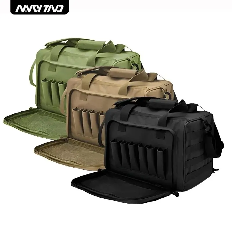 Gun Range Storage Bag Molle System Outdoor Hunting Accessory Nylon Gun Tactical Case Bags Pistol Tool Shoulder Pack Sniper Black