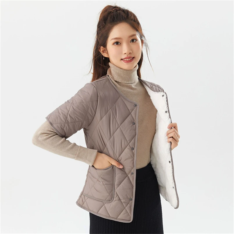 Female Short Sleeve Wool Fleece Vest Coat 2024 Autumn Winter Women's Down Cotton Simple Jacket Single Breasted Warm Coat