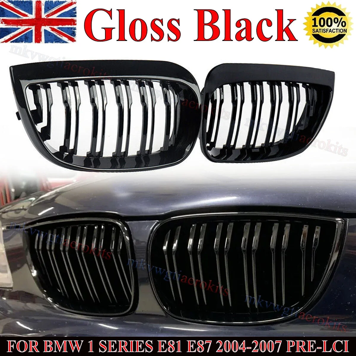 For BMW 1-Series E81 E87 Pre-Facelift 2004-2007 High Quality Glossy Black Car Front Bumper Kidney Grille Grill Hood Mesh