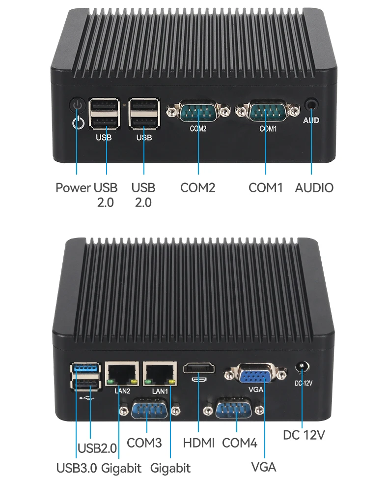 Przemysłowy minikomputer Helorpc N2840/J2900 Obsługa WIN10 LINUX z 2xGigabit LAN 5xUSB2.0 1xUSB3.0 4xDB9 COM 1xHDMI 1xVGA Komputer