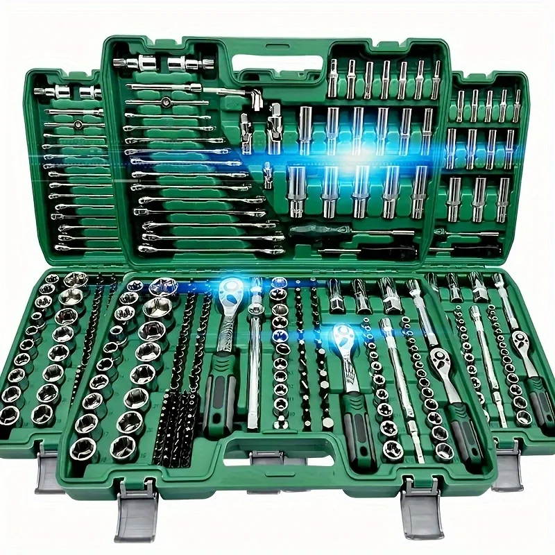 Professional 216/151/131/53 Socket Set with Ratchet Wrench, S2 & CR-V Sockets, Auto Repair Tool Kit for Mechanics