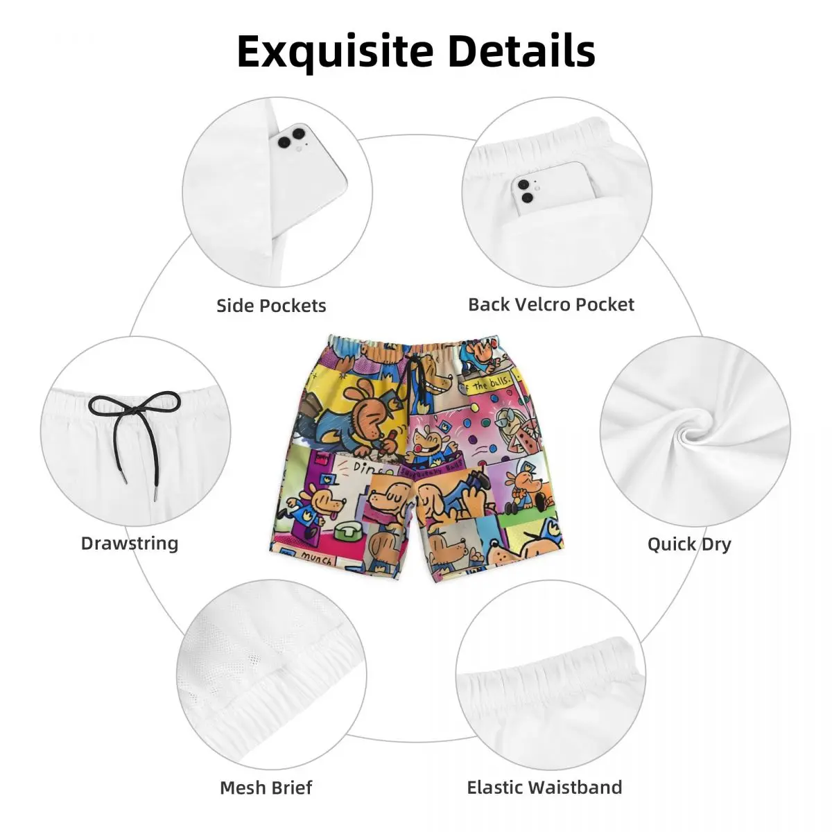 Anime Dog-Man Board Shorts Men's Fashion Beach Shorts Briefs Funny Cartoon Quick Dry Swim Trunks