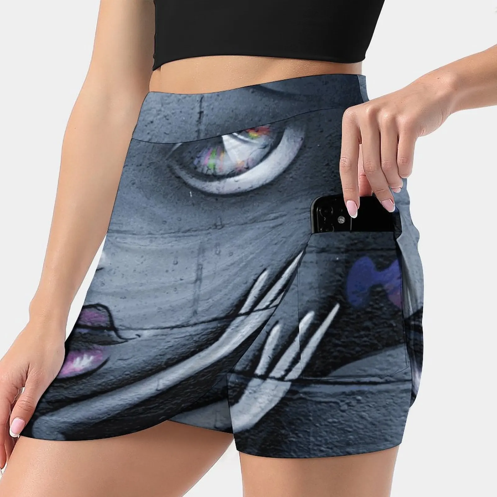 Urban Grafitti Street Art Pretty Girl Women Mini Skirt Two Layers With Pocket Skirts Sport Fitness Running Skorts Graffiti Art