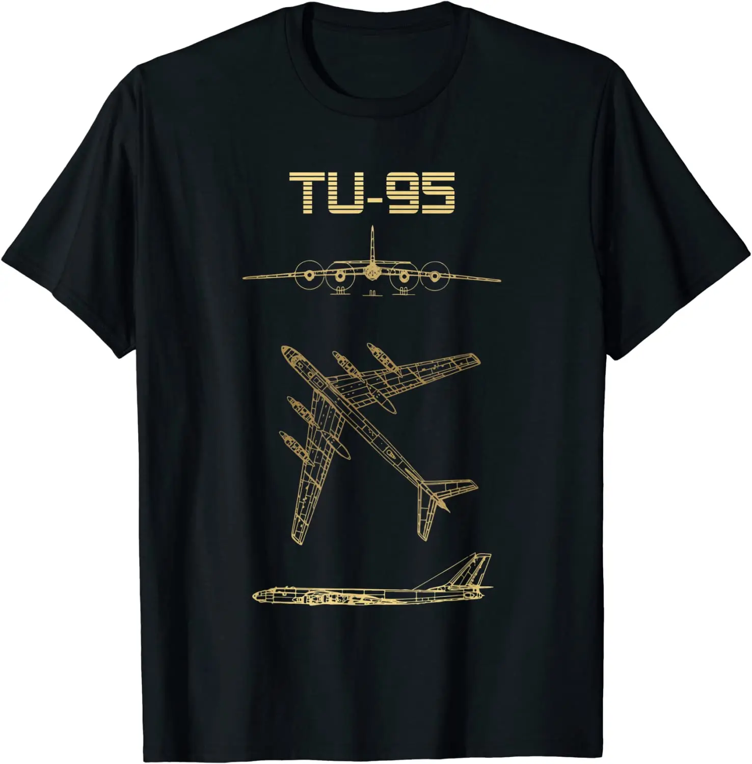 Russian Tu-95 Strategic Bomber Blueprint Schematics Diagram  T Shirt New 100% Cotton Short Sleeve O-Neck T-shirt Casual Mens Top