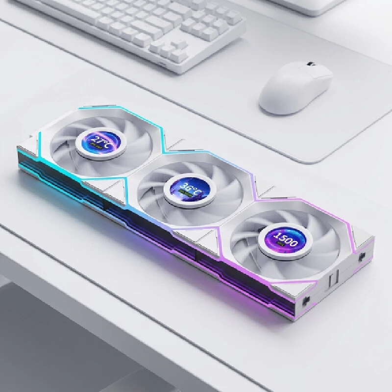Case Fan 12cm Reverse Blade Lcd Display Pwm Control White Splicing Cooling Fan For Desktop Pc Gaming Computer Chassis Accessorie