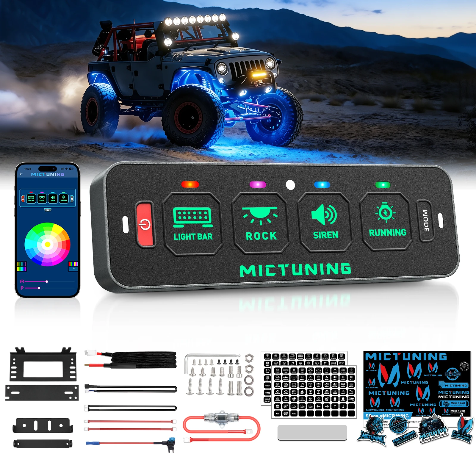 4/6 Gang Switch Panel RGB Dimmable Switch Panel Auxiliary Circuit Control Relay System Automotive Switch Panel with APP Control