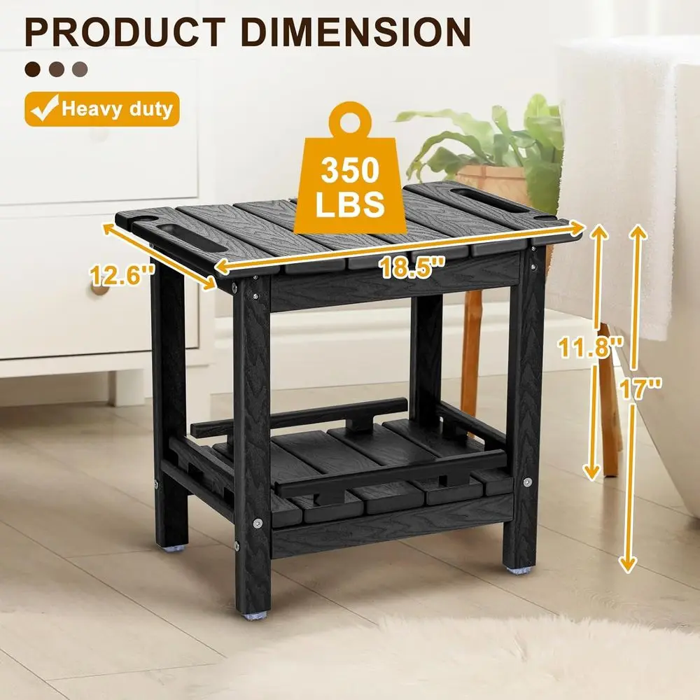 Banco de Chuveiro Compacto em HDPE com Armazenamento e Alças, Adequado para Uso Interno ou Externo