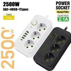 5m Fast Charging EU Plug AC Outlets Multitap Socket Extension Cord Electrical Power Strip With USB Type C Network Filter Adapter