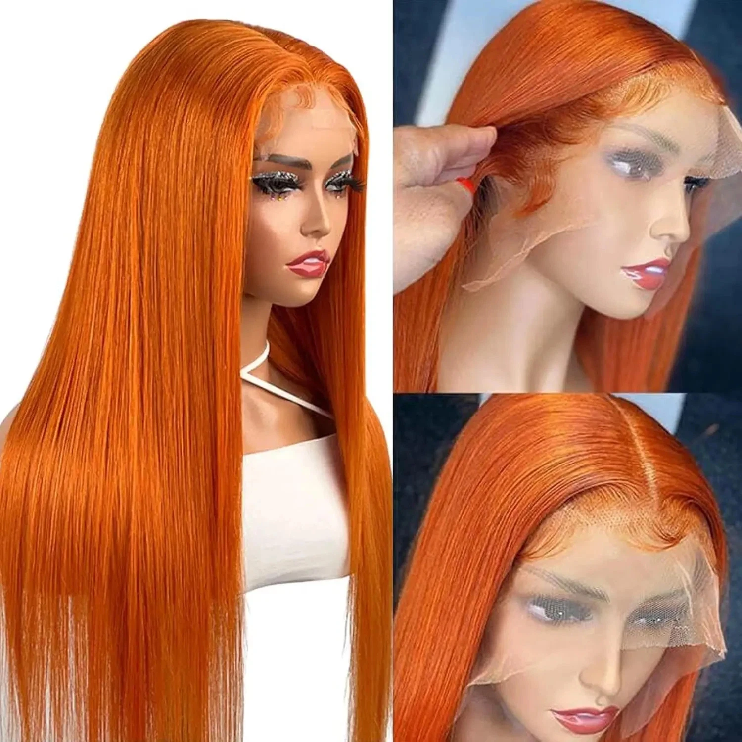 

32 Inch Ginger Orange Wig Human Hair 13x4 Lace Front Wigs Human Hair 250% Density 350 Colored Straight HD Lace Frontal Wigs