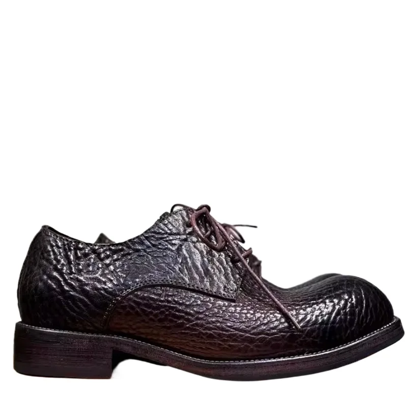 

African Super Thick Bison Leather Goodyear Derby for Shoes Men's Dress Shoes Retro Primitive Cortex Embryo Handmade Cowhide Shoe