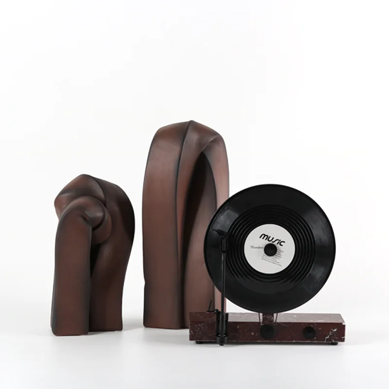 Retro Sound Retainer Black Glue Red Marble Base Metal Record Combination Vertical Retro Living Room Decorative Objects Home