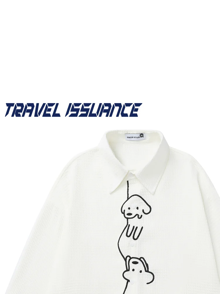 

Loose Long Sleeve Cartoon Embroidery Couple Shirts Breathable Youth Fashion Spring Autumn Wear for Men And Women