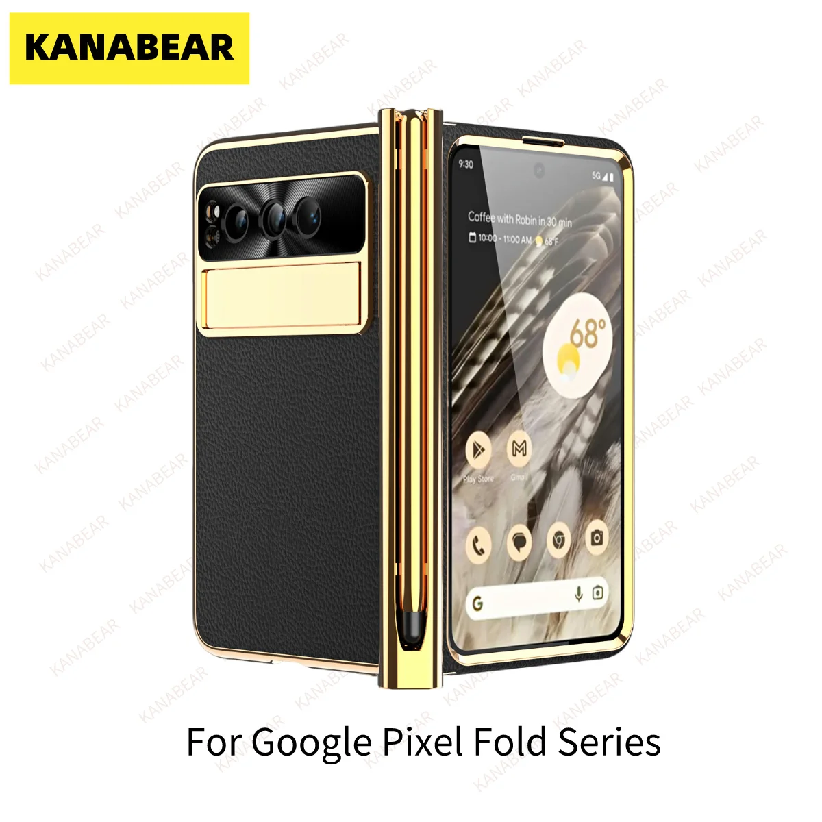 KANABEAR is suitable for Google Pixel Fold phone cases. Pixel Fold plain leather folding double hinge full package anti drop