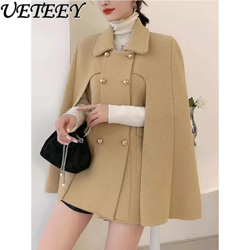 

Autumn and Winter New High-end Loose-knit Double-sided Tweed Jacket Temperament Thickened Solid-color Coat Cape for Women