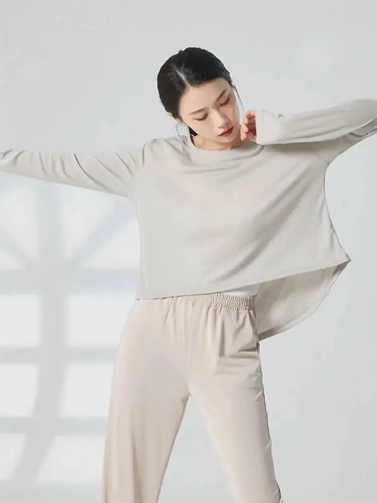 Frauen Langarm Lose Fit Moderne Dancewear Einfarbig Bluse Zeitgenössische Jazz Bühne Leistung Outfit Praxis Training Top
