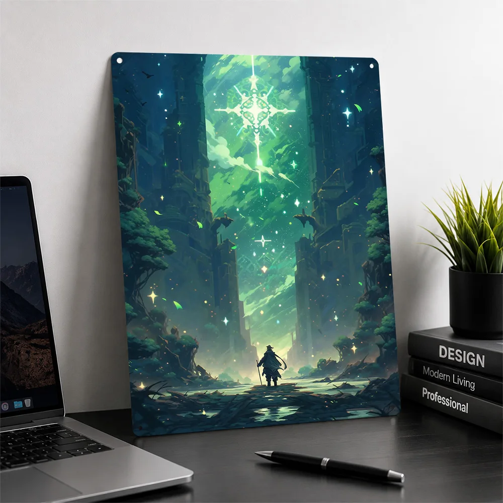 Fantasy Forest Gateway Fantasy 3D Printed Texture Poster Personalized Wall Art Retro Metal Tin Signs for Home Decor Ornaments