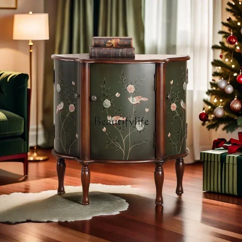 

13 American porch cabinet solid wood retro painted decorative semicircular aisle storage cabinet