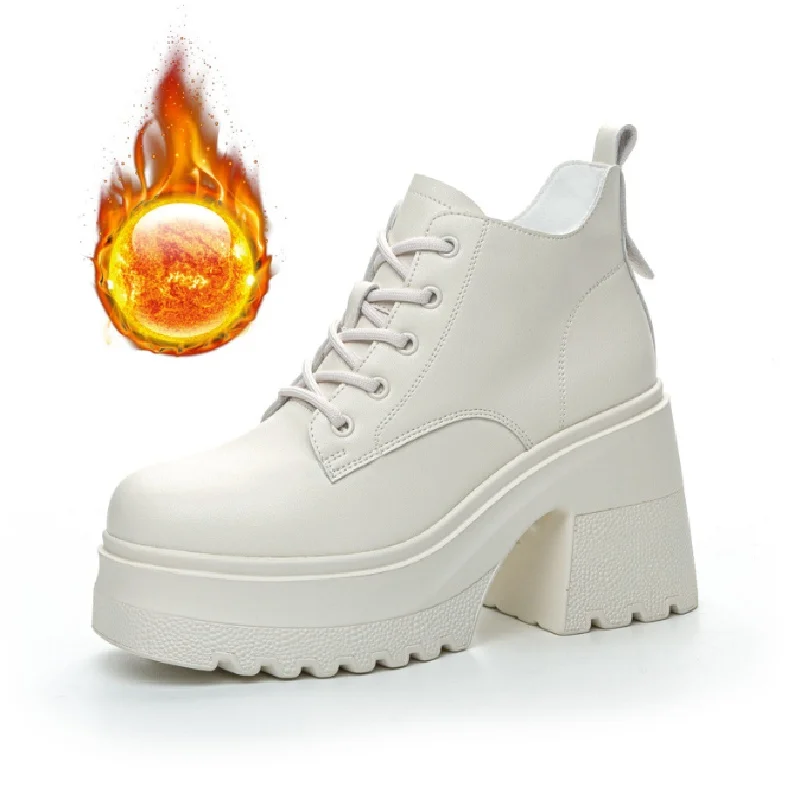 

10cm New Microfiber Leather Women Spring Ankle High Platform Booties Winter Fashion Autumn Plush Thick Soled Fashion Shoes