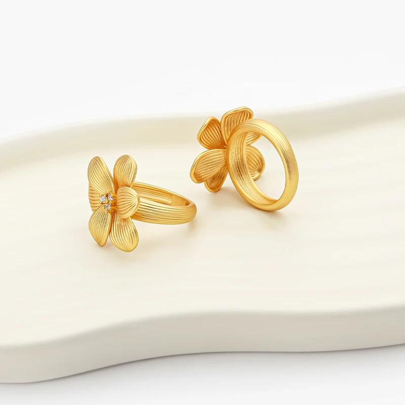 Cute Little Flower Stripes Ring For Women With CZ 18K Gold Color Rings Delicate Fashion Jewerly Anillos Dropshipping Wholesale