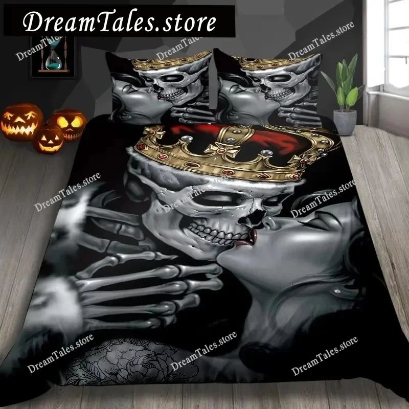 

Skeleton King Queen Duvet Cover Skull Bedding Set for Kids Teens Adults Halloween Bedroom Decor Soft Comforter Cover Pillowcases
