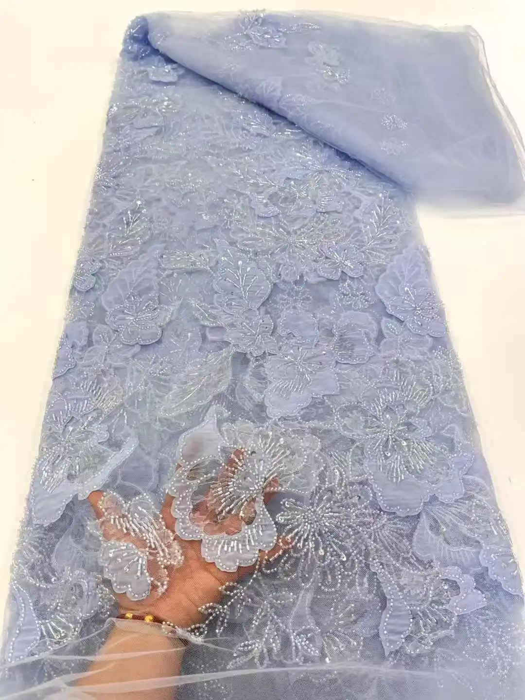 Luxury African Sequins Beaded Lace Fabric 2025 High-Quality Nigerian Wedding Bridal Embroidery French Tulle for Groom Sewing