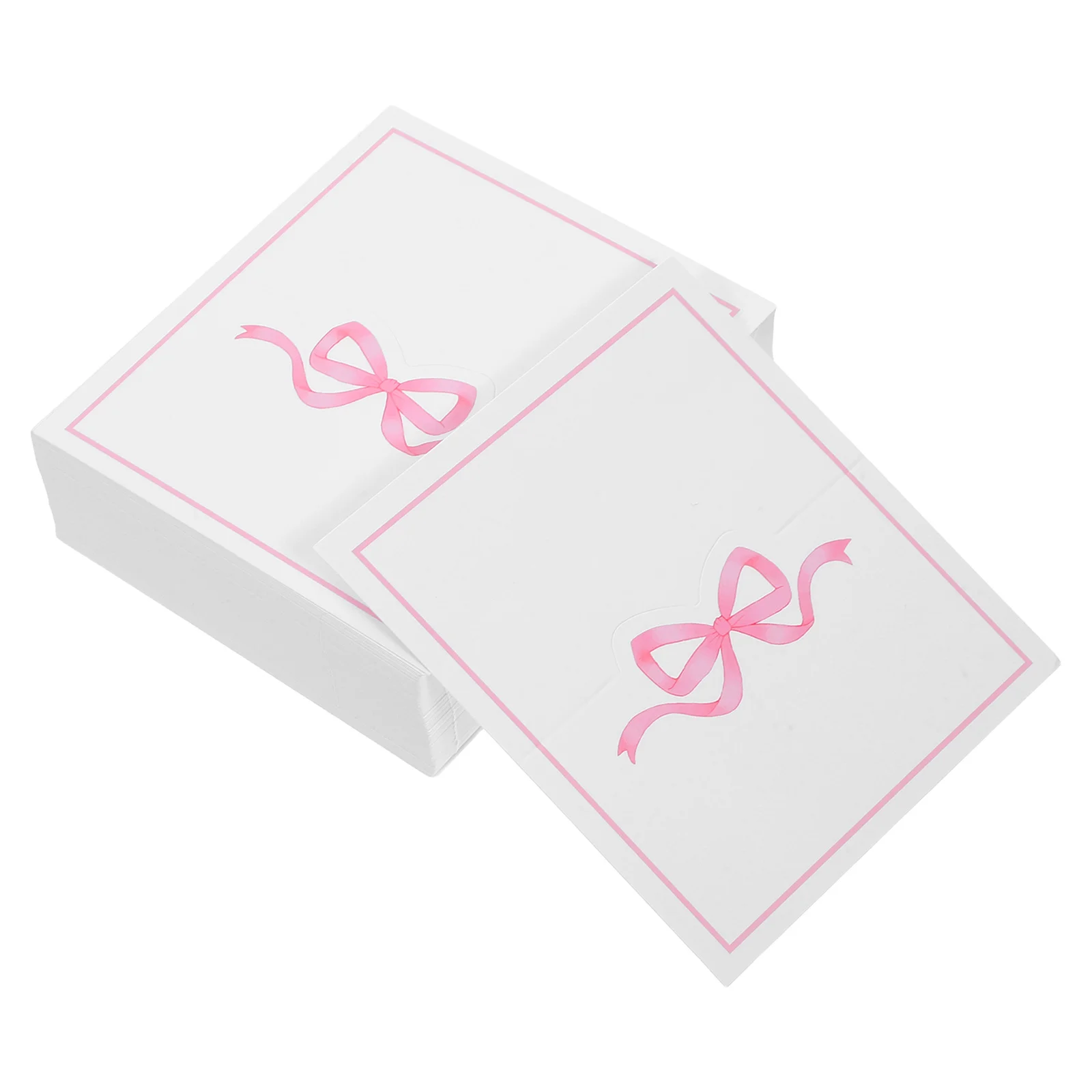 

100Pcs Pink Bow Knot Name Place Cards for Wedding Reception Birthday Party Table Setting Blank Seating Cards Scallop Edge