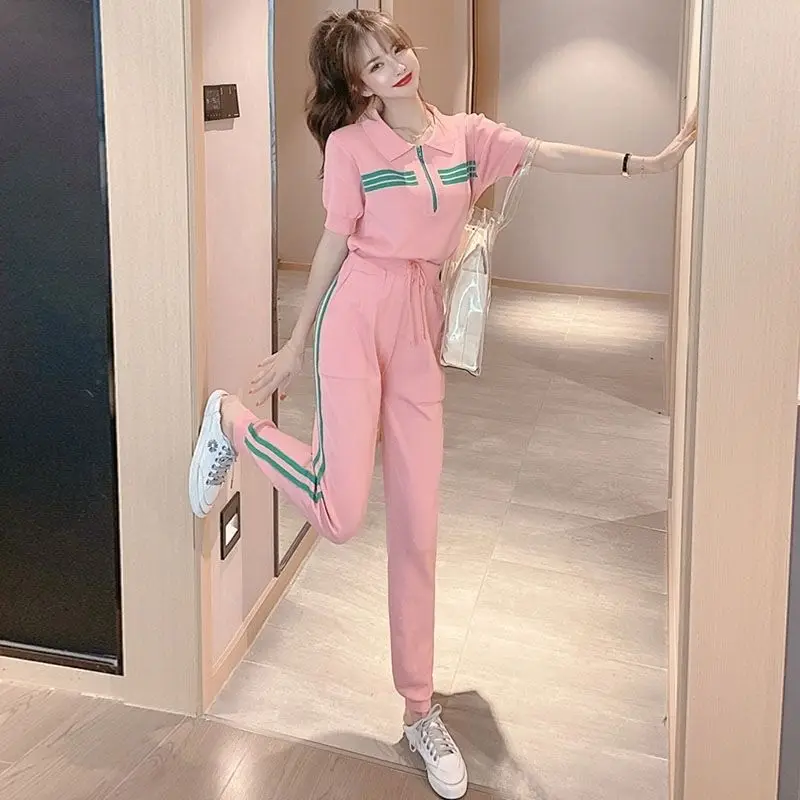 Summer European Station Sports Set Women\'s 2024 Summer Casual Fashion Small Two Piece Pullover Summer New