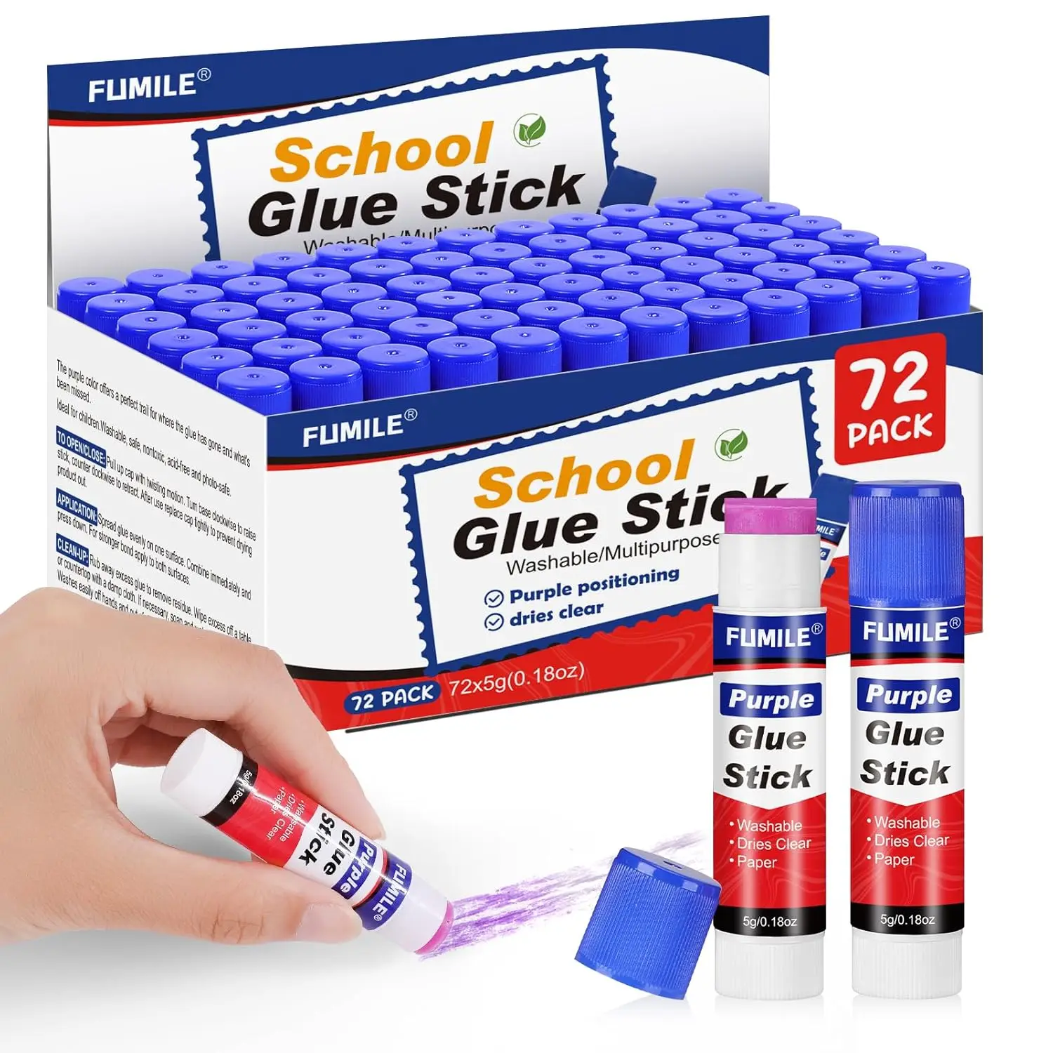 

72 Pack Glue Sticks Bulk for Kids, Disappearing Purple Glue Sticks for Classroom and Teacher Supplies.Dries Clear, Non-Toxic,