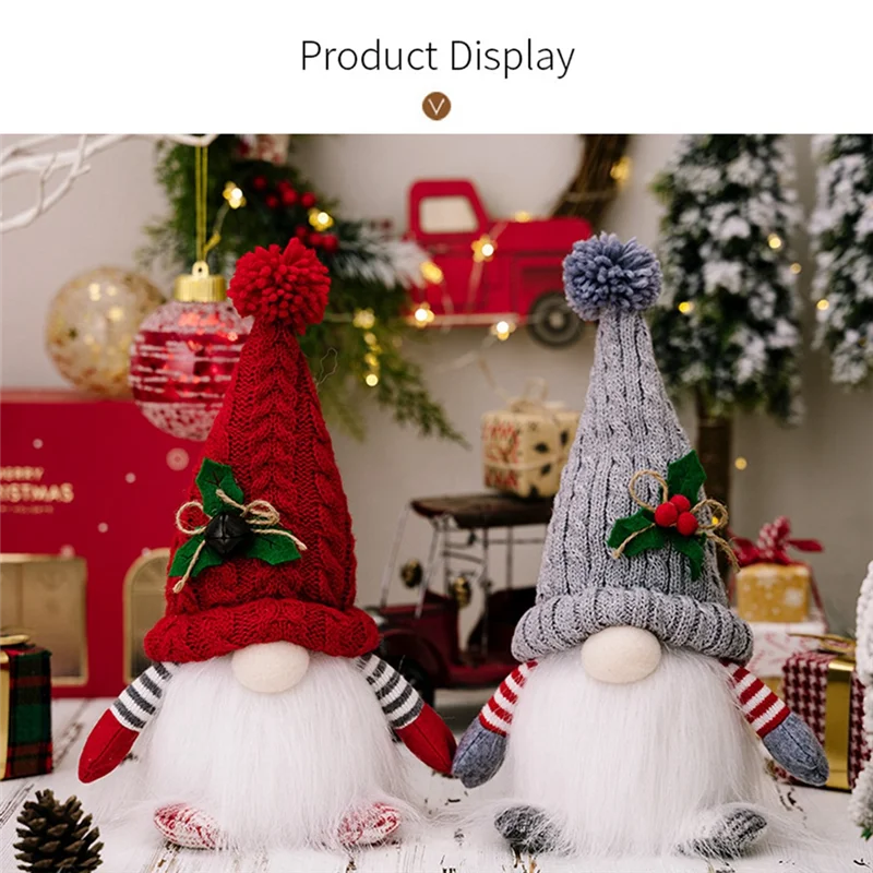 

AA80-Christmas Ornament Knit Hat Illuminated Rudolph Doll Faceless Gnome Doll Christmas Decoration Supplies