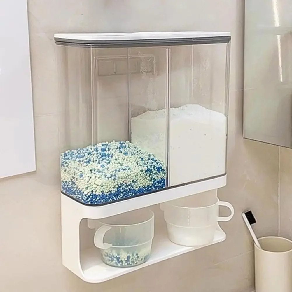 Wall Mounted Transparent Laundry Dispenser for Solid Scent Booster Beads Detergent Granules Stain Remover Carpet Freshener Rice